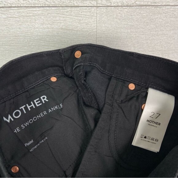 NWT MOTHER The Swooner Ankle Skinny Jeans Painted Black Coated Jean 27 - Picture 4 of 6